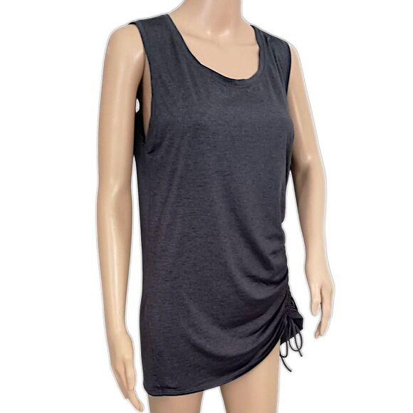 Athleta Ruched Side Tank Top L Dark Gray Sleeveless Athletic Drawstring Workout. - Picture 3 of 16